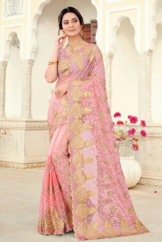 Pink Net Embroidery Saree NCSD10910688