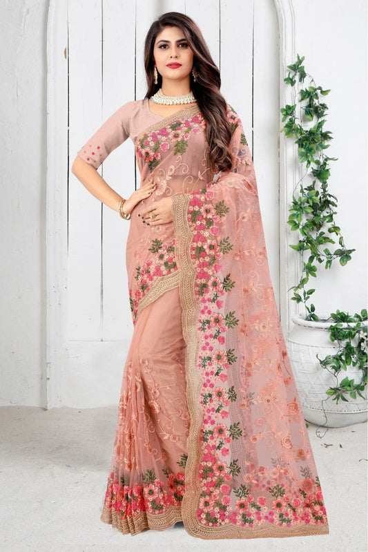 Pink Net Embroidery Saree NCSD10910701