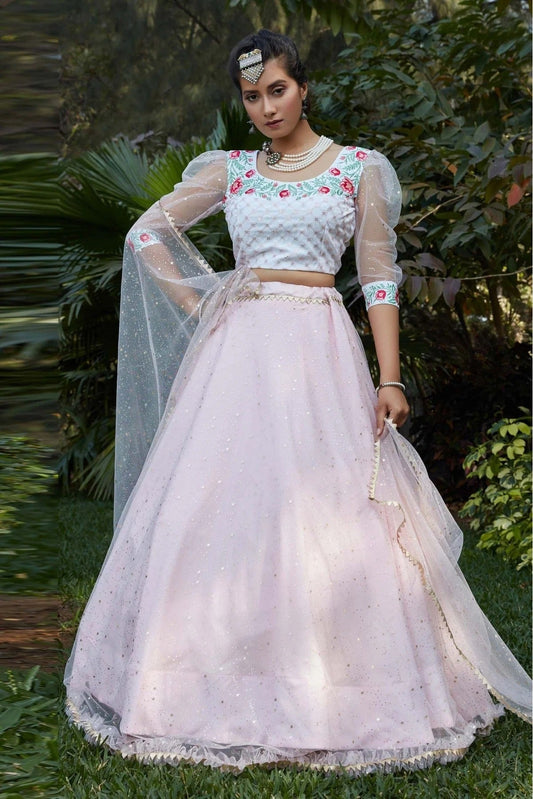Pink Net Foil Print Lehenga Choli NCLC11510136