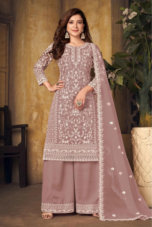 Pink Net Palazzo Pant Suit NCSM10510350