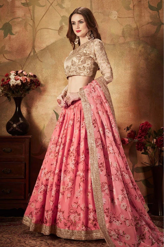 Pink Organza Lehenga Choli NCLC10110316