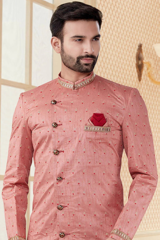 Pink Peach Jacquard Sherwani NCSH10410360