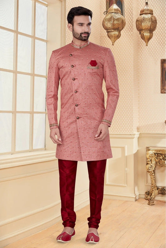 Pink Peach Jacquard Sherwani NCSH10410360