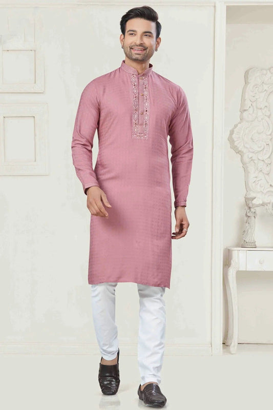 Pink Pintex and Embroidery Cotton Kurta Pajama NCKP11110554