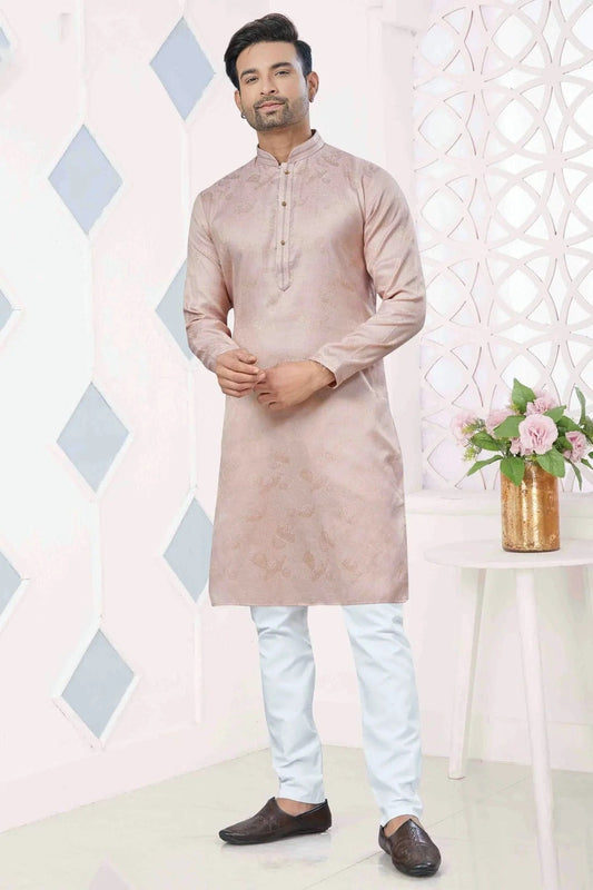 Pink Pintex and Woven Jacquard Silk Kurta Pajama NCKP11110577