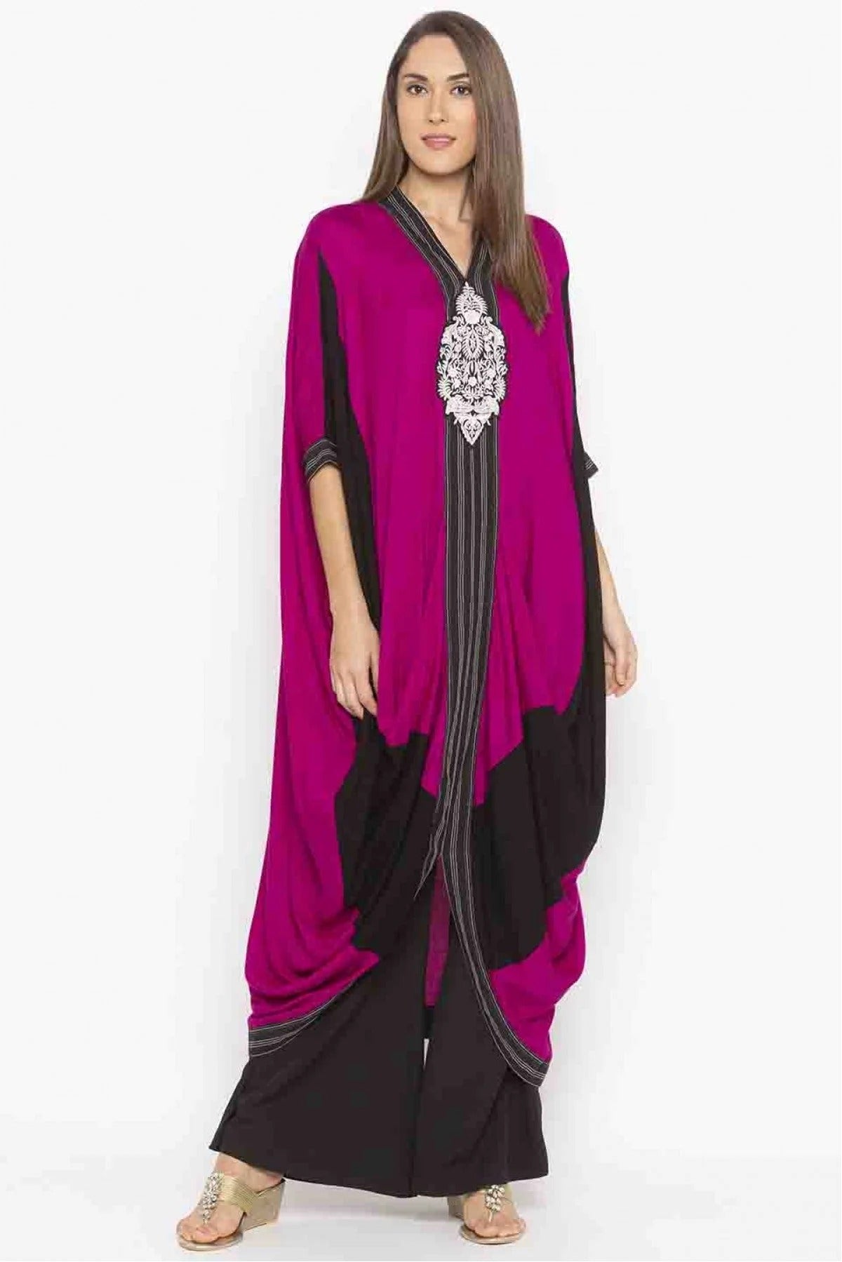 Pink Plus Size Cotton Embroidery Kurti NCKR10710126