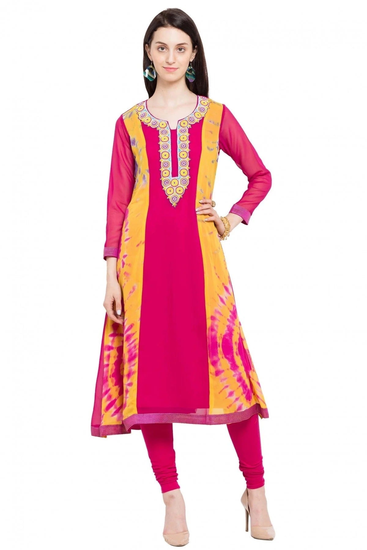 Pink Plus Size Faux Georgette Kurti NCKR10710166