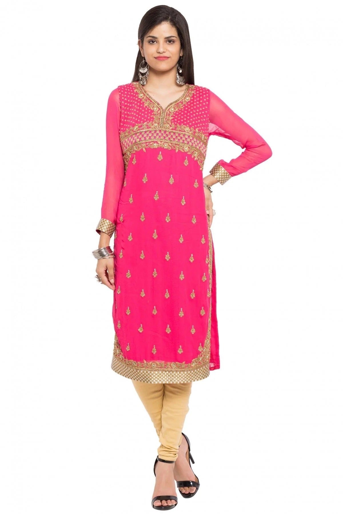 Pink Plus Size Faux Georgette Kurti NCKR10710174