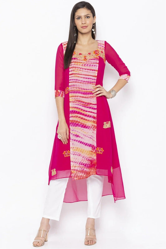 Pink Plus Size Georgette Embroidery Kurta Set NCKR10710208