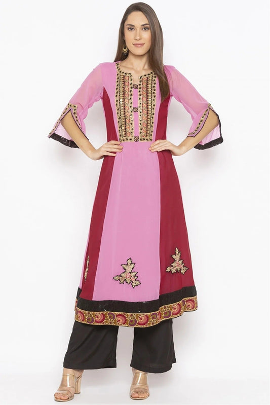 Pink Plus Size Georgette Embroidery Kurta Set NCKR10710249