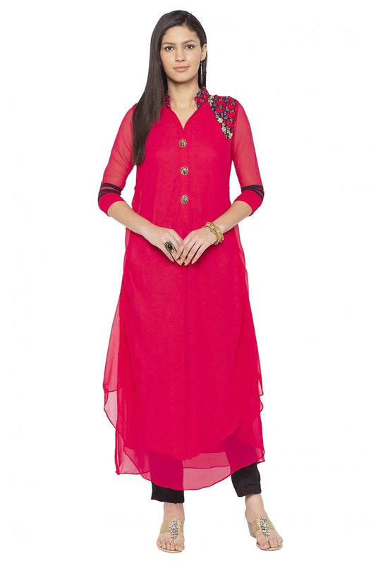 Pink Plus Size Georgette Embroidery Kurta Set NCKR10710276