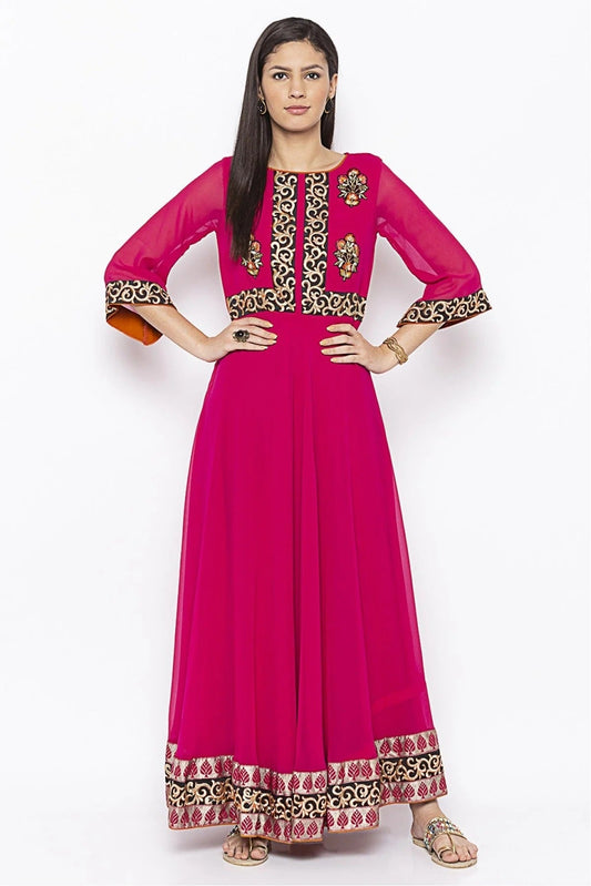 Pink Plus Size Georgette Embroidery Kurta Set NCKR10710301