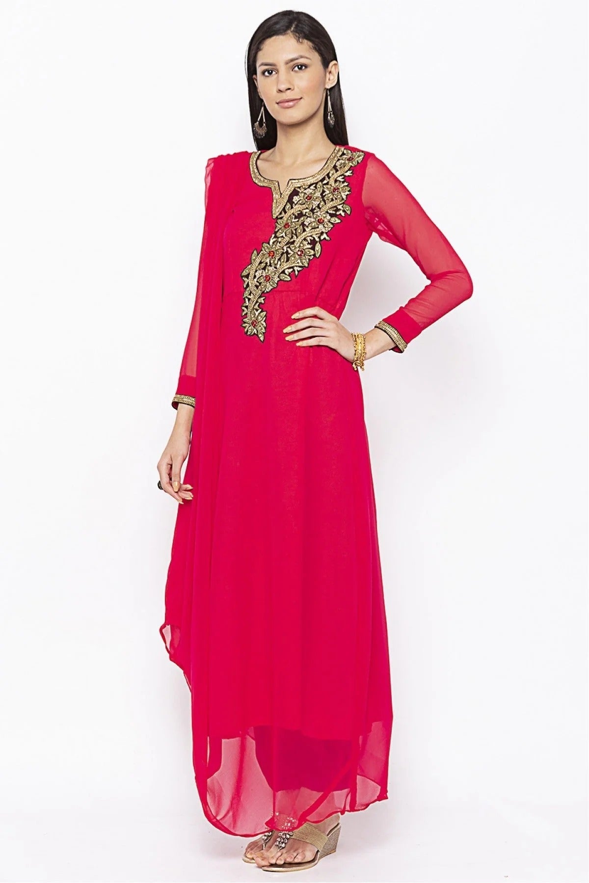 Pink Plus Size Georgette Embroidery Kurta Set NCKR10710350