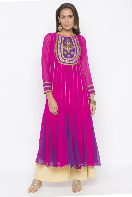 Pink Plus Size Georgette Embroidery Kurta Set NCKR10710361