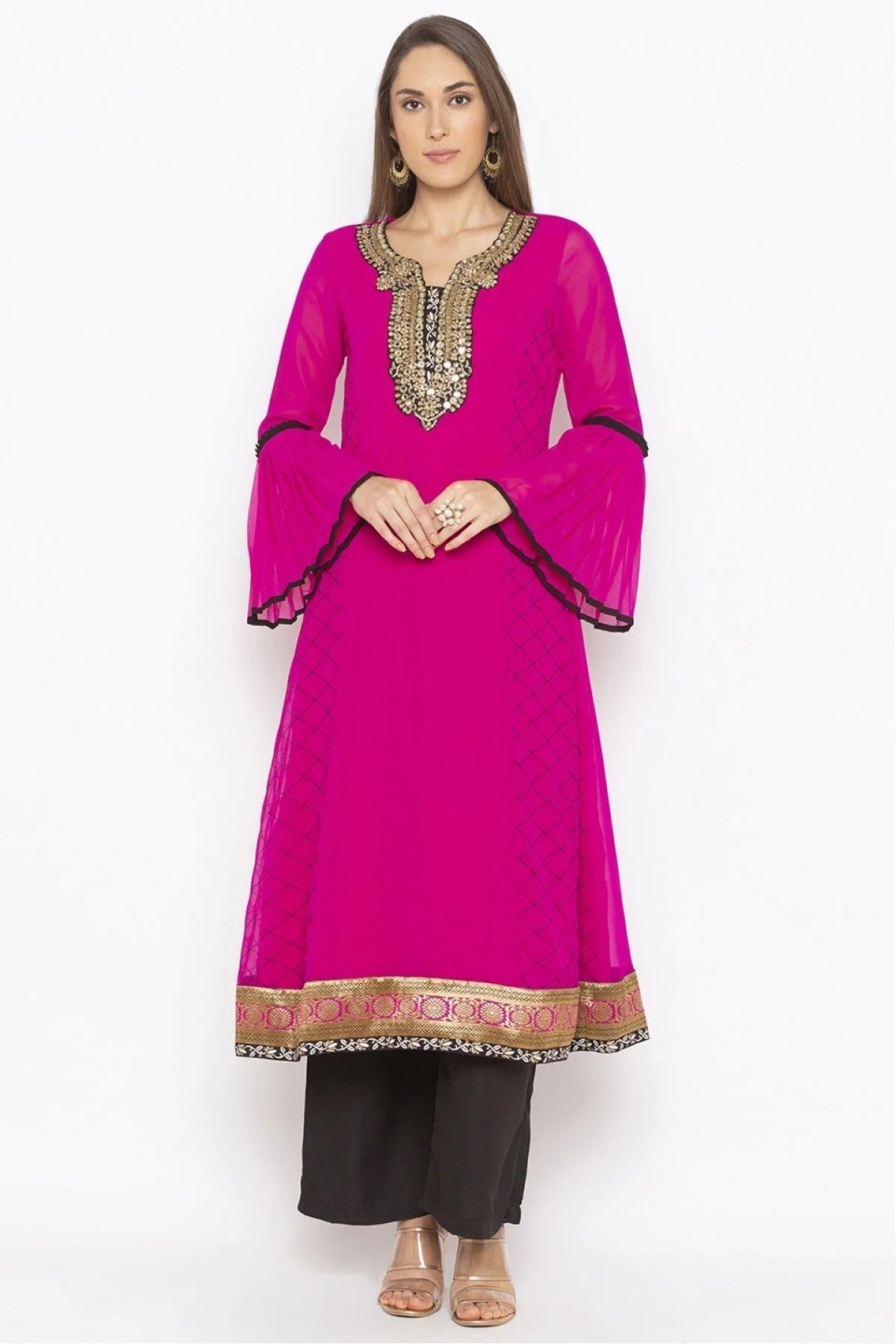 Pink Plus Size Georgette Embroidery Kurta Set NCKR10710402