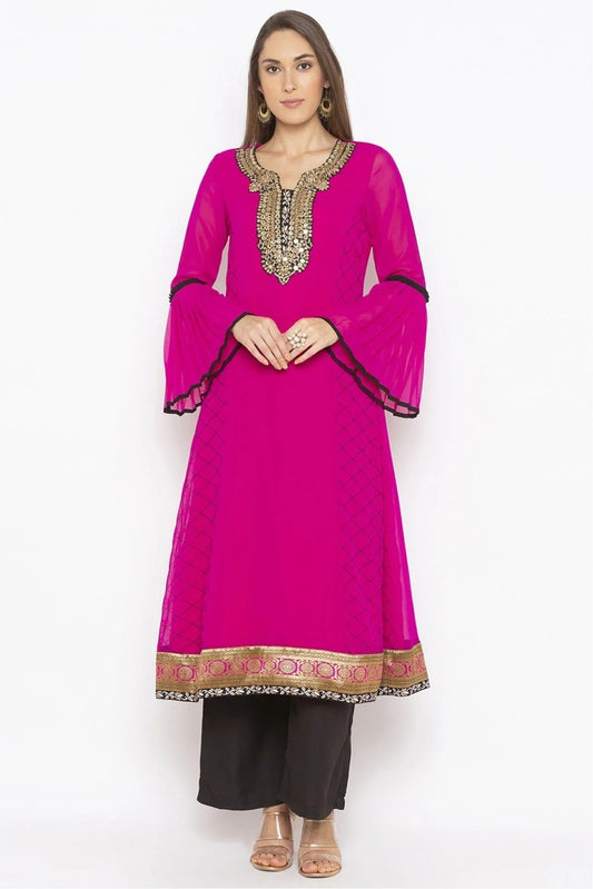Pink Plus Size Georgette Embroidery Kurta Set NCKR10710402