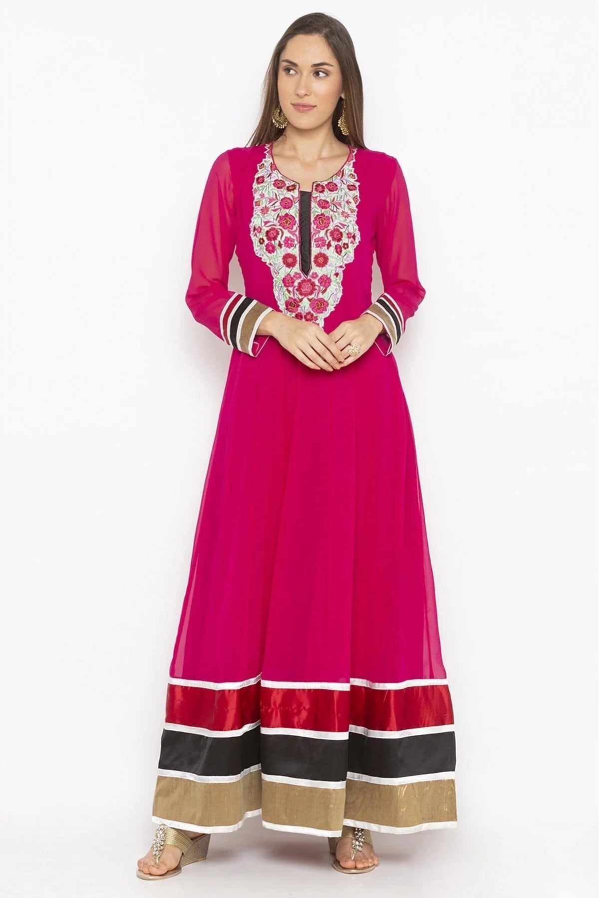 Pink Plus Size Georgette Embroidery Kurta Set NCKR10710469