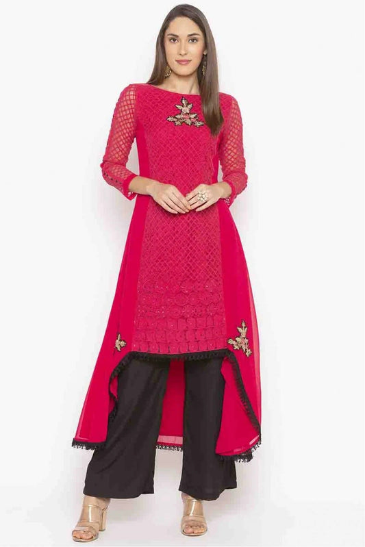 Pink Plus Size Georgette Embroidery Kurti NCKR10710124