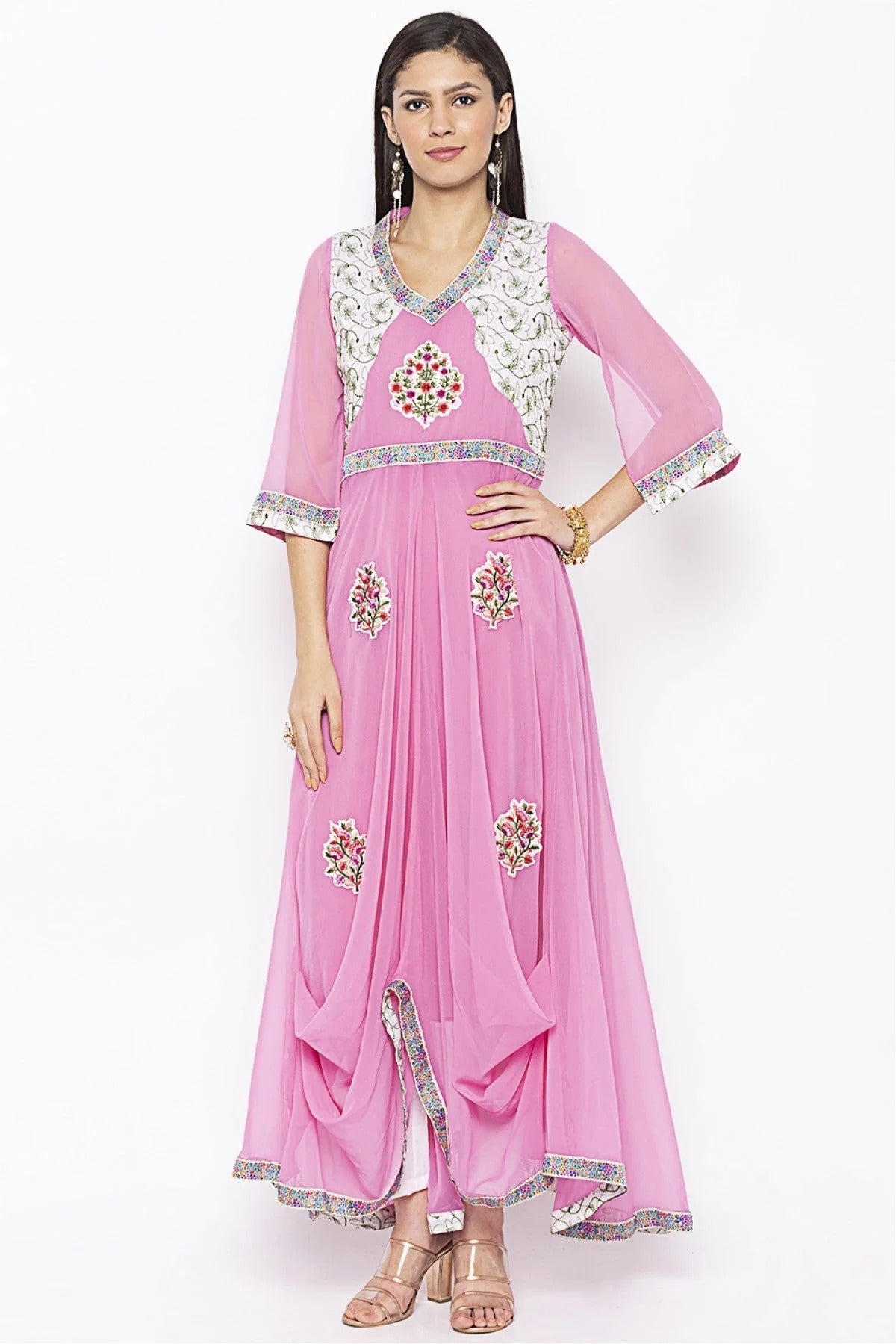 Pink Plus Size Georgette Embroidery Kurti NCKR10710326