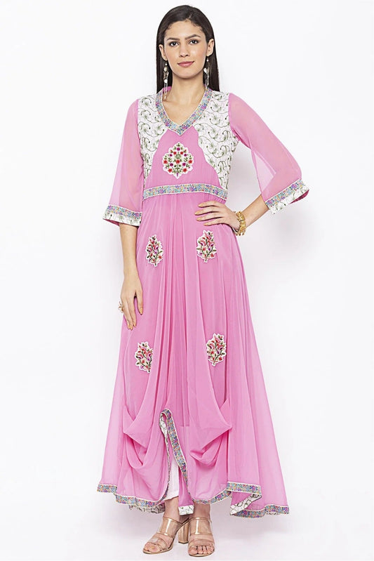 Pink Plus Size Georgette Embroidery Kurti NCKR10710326