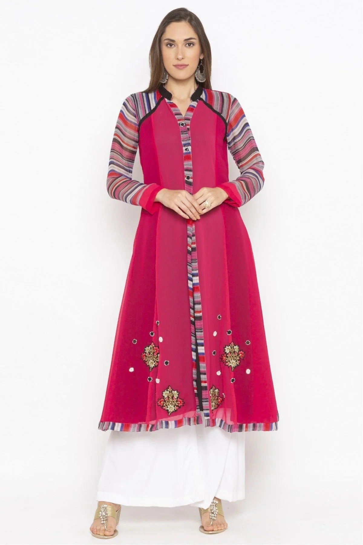 Pink Plus Size Georgette Embroidery Kurti NCKR10710333