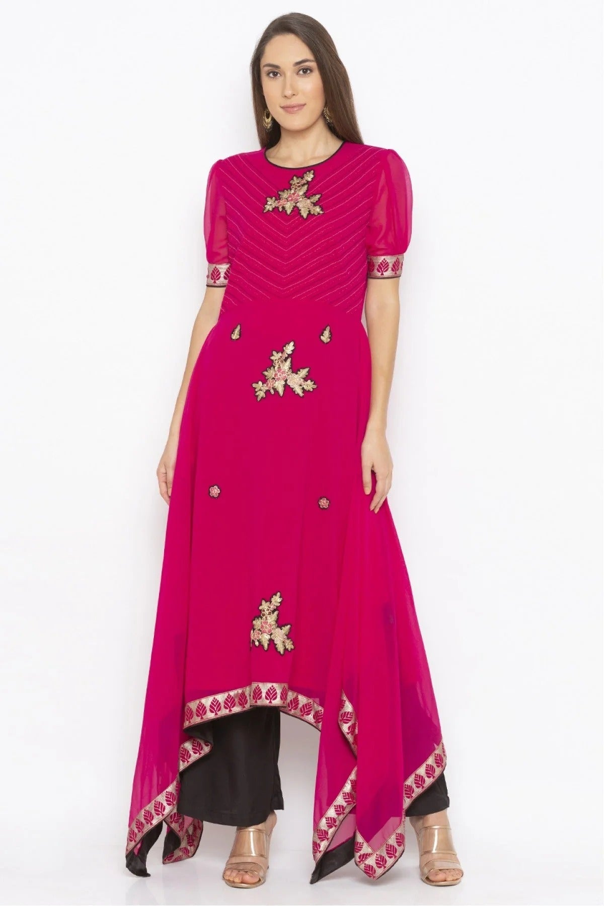 Pink Plus Size Georgette Embroidery Kurti NCKR10710340