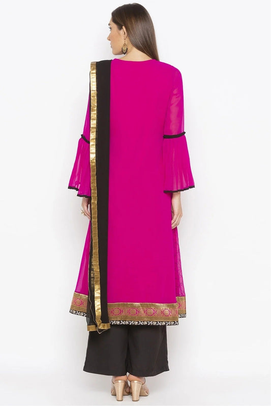 Pink Plus Size Georgette Embroidery Palazzo Pant Suit NCSS10710620