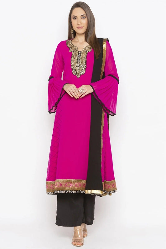Pink Plus Size Georgette Embroidery Palazzo Pant Suit NCSS10710620