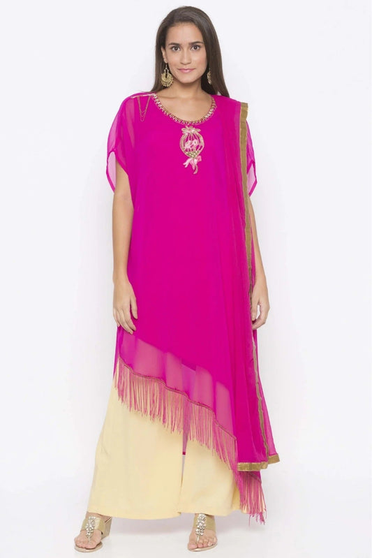 Pink Plus Size Georgette Embroidery Palazzo Pant Suit NCSS10710652