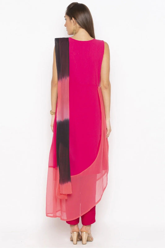 Pink Plus Size Georgette Embroidery Pant Style Suit NCSS10710640