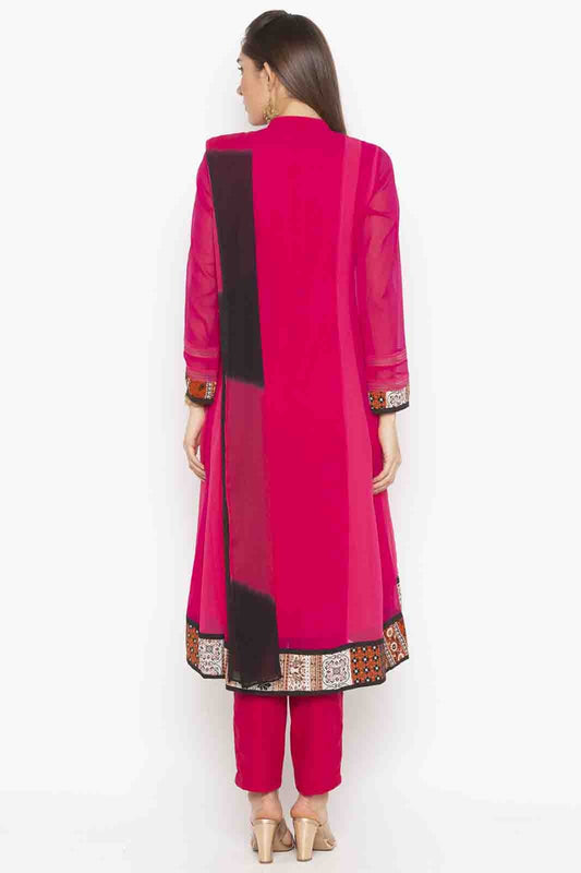 Pink Plus Size Georgette Embroidery Pant Style Suit NCSS10710658