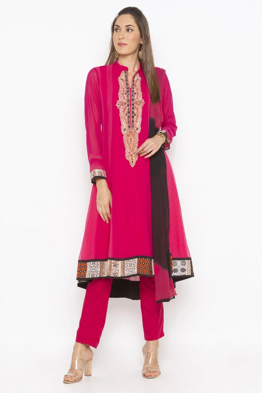 Pink Plus Size Georgette Embroidery Pant Style Suit NCSS10710658