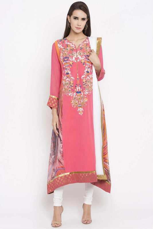 Pink Plus Size Stitched Faux Georgette Embroidery Churidar Suit NCSS10710500