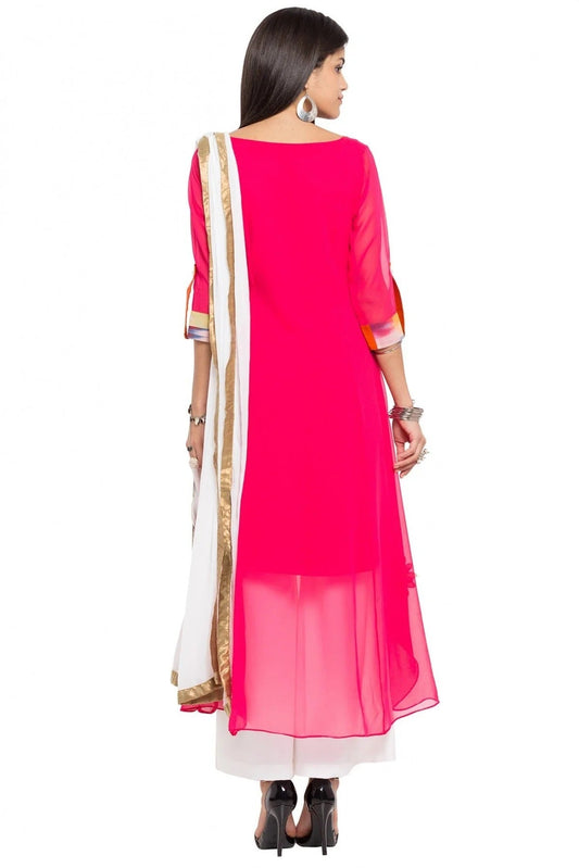 Pink Plus Size Stitched Faux Georgette Palazzo Pant Suit NCSS10710482