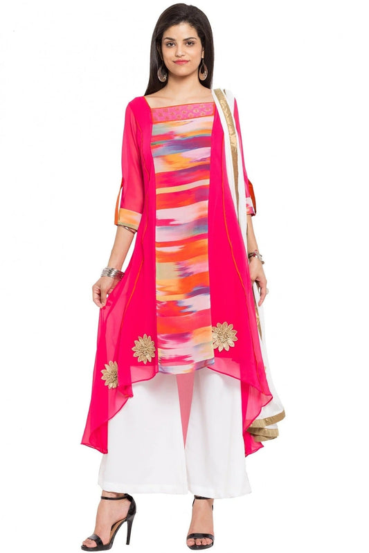 Pink Plus Size Stitched Faux Georgette Palazzo Pant Suit NCSS10710482