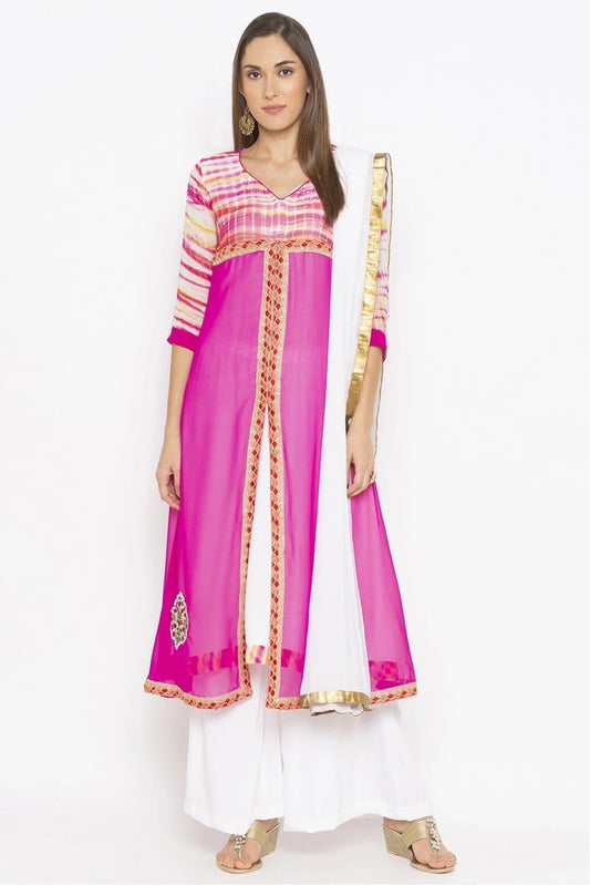 Pink Plus Size Stitched Georgette Embroidery Palazzo Pant Suit NCSS10710557