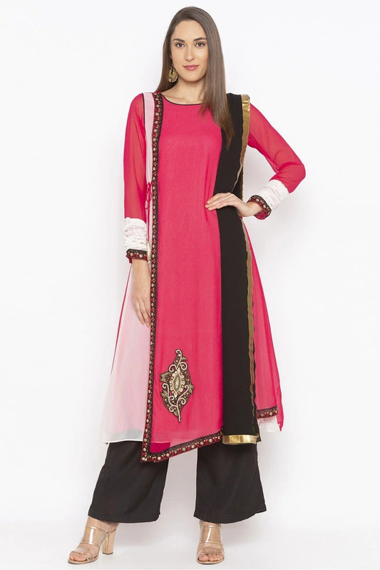 Pink Plus Size Stitched Georgette Embroidery Palazzo Pant Suit NCSS10710569