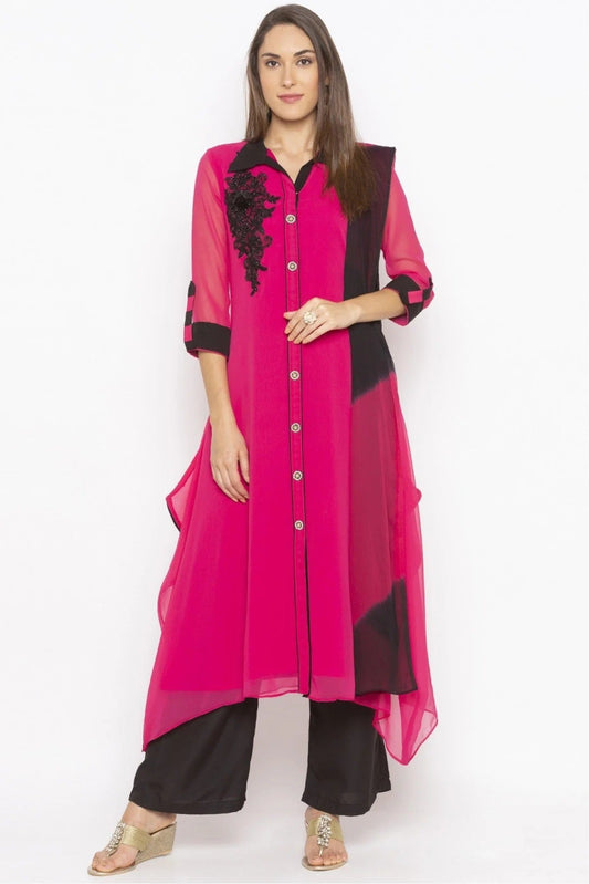 Pink Plus Size Stitched Georgette Embroidery Palazzo Pant Suit NCSS10710584