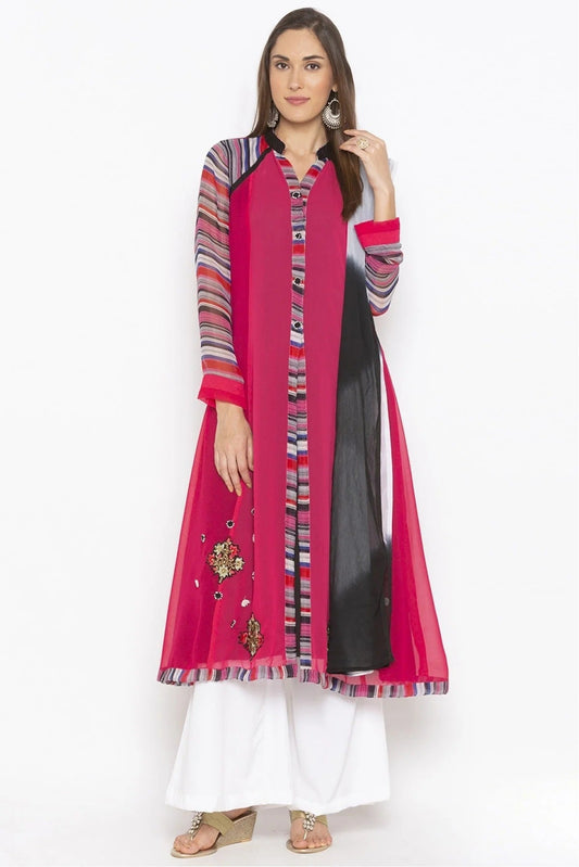 Pink Plus Size Stitched Georgette Embroidery Palazzo Pant Suit NCSS10710605