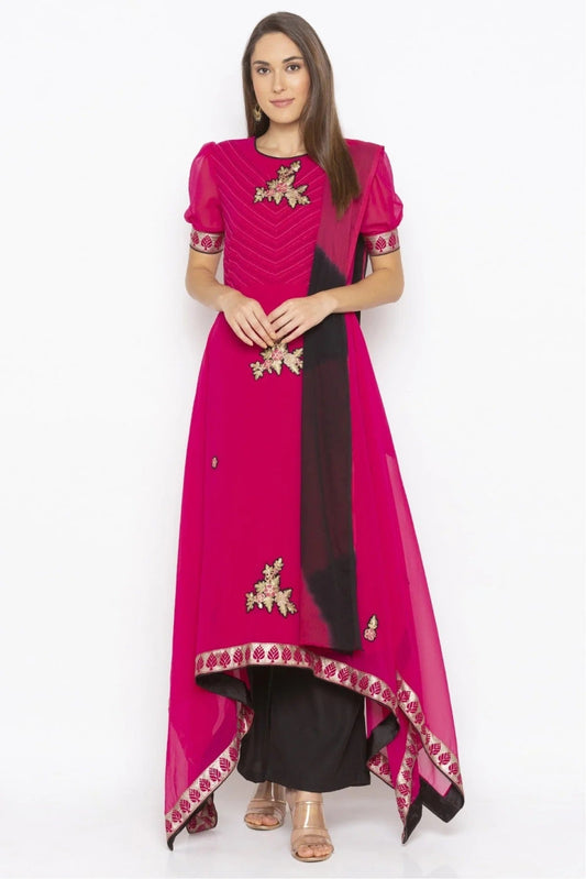 Pink Plus Size Stitched Georgette Embroidery Palazzo Pant Suit NCSS10710609