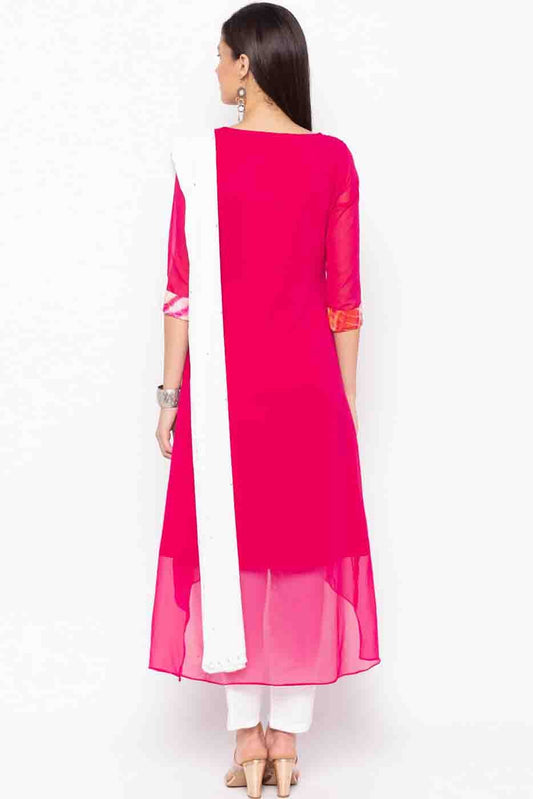 Pink Plus Size Stitched Georgette Embroidery Pant Style Suit NCSS10710510