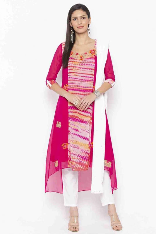 Pink Plus Size Stitched Georgette Embroidery Pant Style Suit NCSS10710510