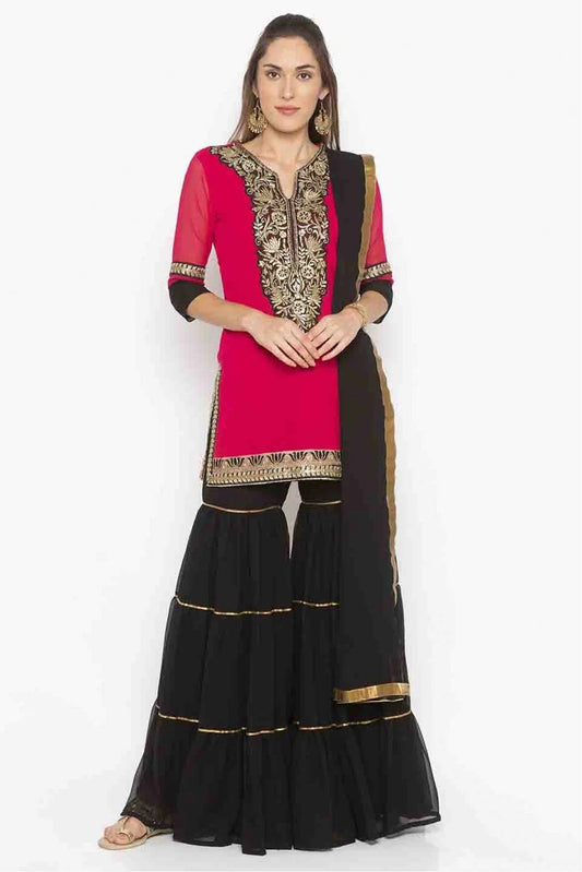 Pink Plus Size Stitched Georgette Embroidery Sharara Suit NCSS10710530-10