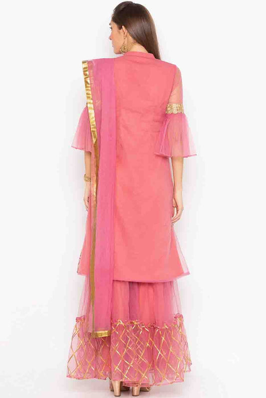 Pink Plus Size Stitched Net Embroidery Sharara Suit NCSS10710532