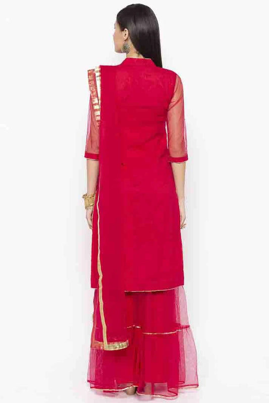 Pink Plus Size Stitched Net Embroidery Sharara Suit NCSS10710535