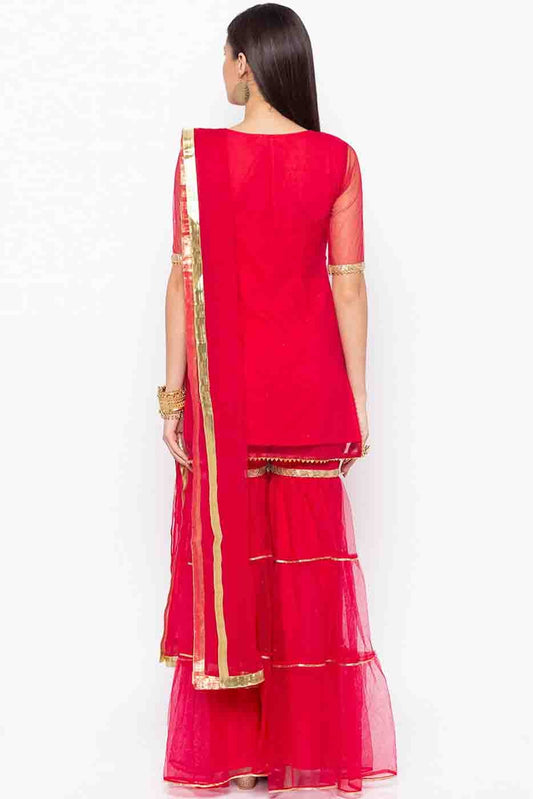 Pink Plus Size Stitched Net Embroidery Sharara Suit NCSS10710536