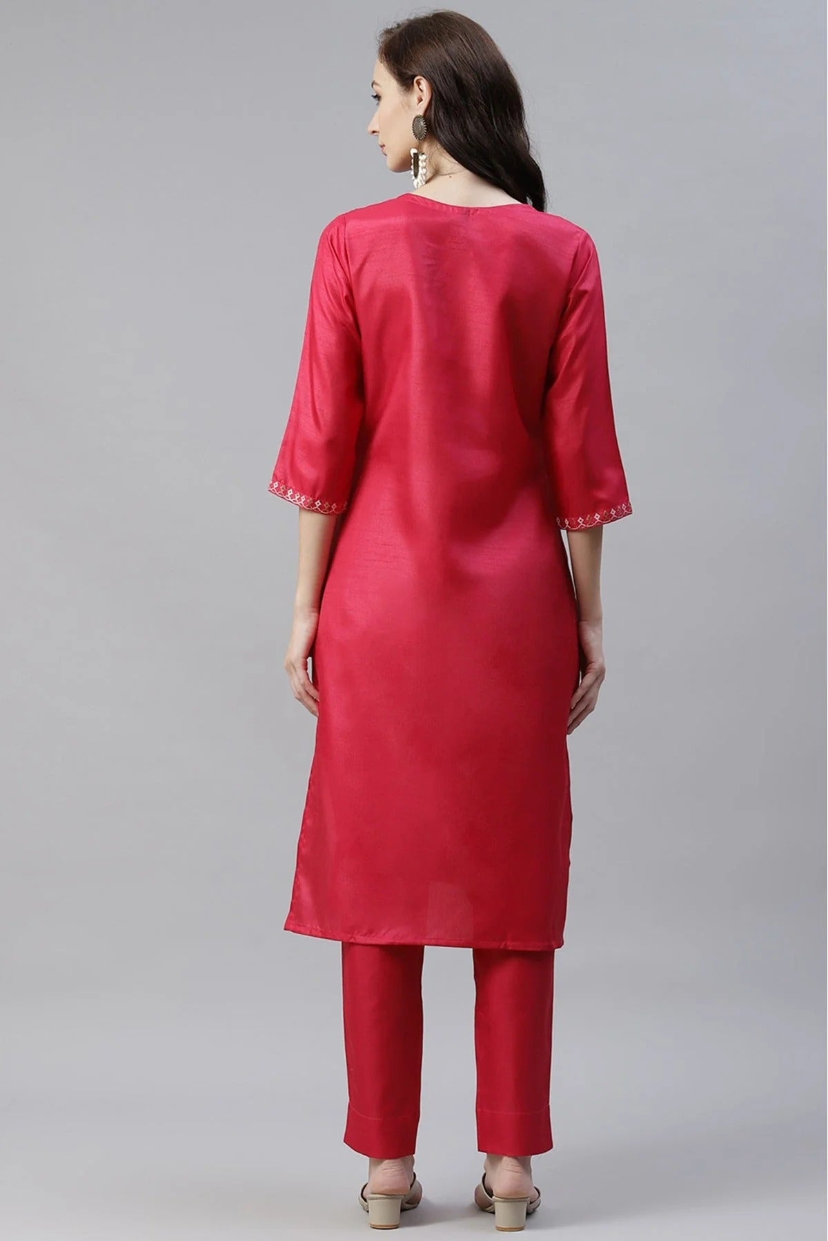 Pink Poly Silk Foil Print Kurti NCKR10610208