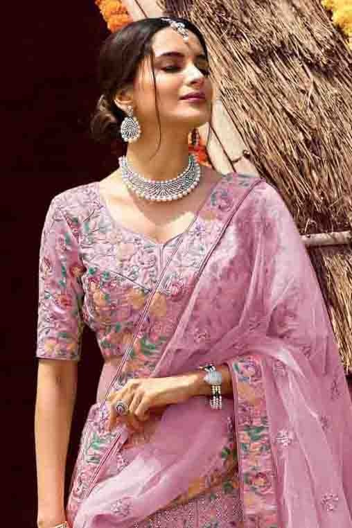 Pink Satin Resham Lehenga Choli NCLC10810411
