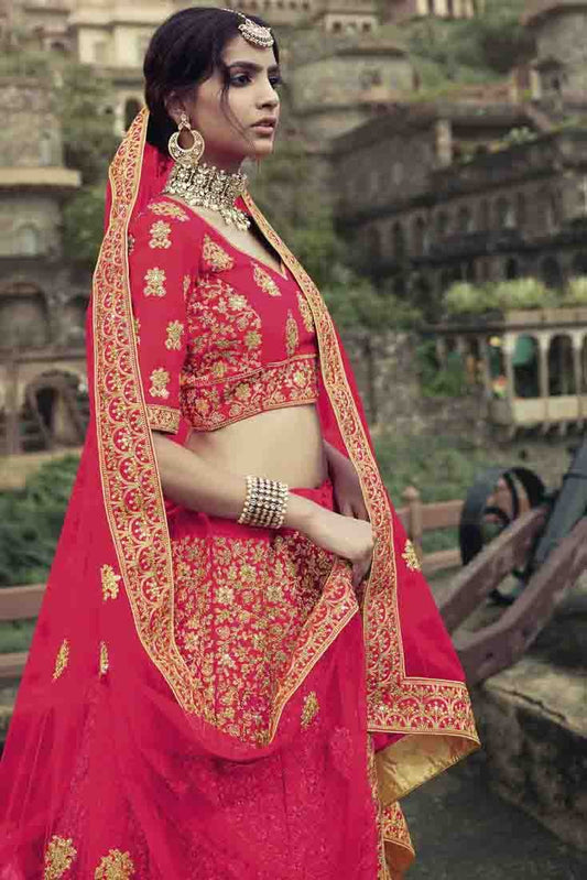 Pink Satin Thread Lehenga Choli NCLC10810485