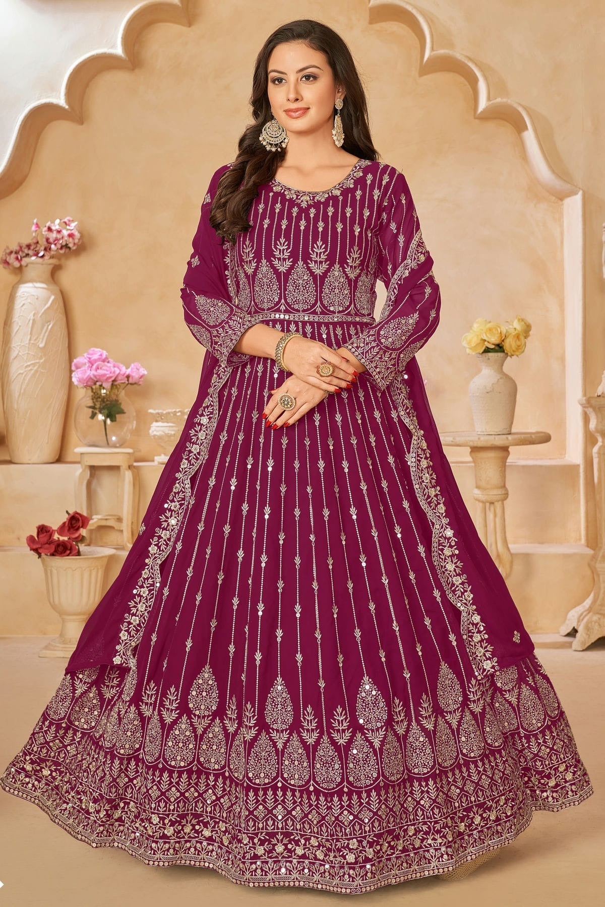 Pink Semi Stitched Faux Georgette Anarkali Suit NCSM10510298